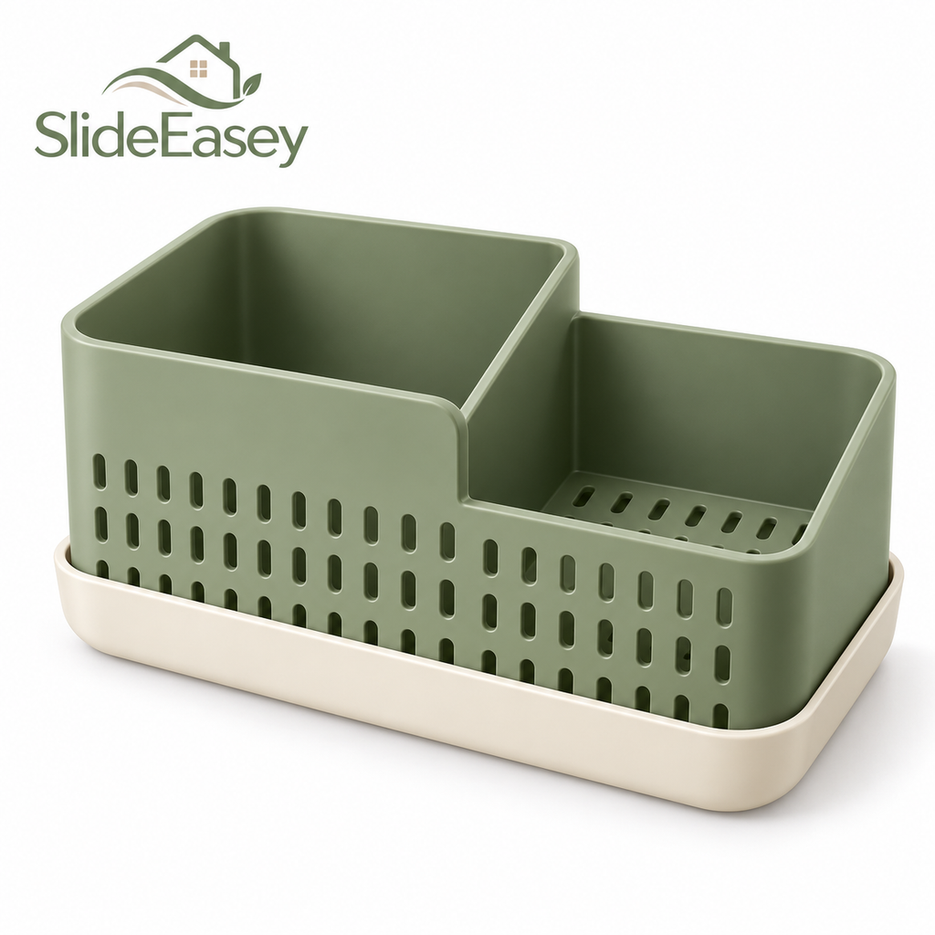 SlideEasey Kitchen Sink Caddy with Drainage Tray on white background