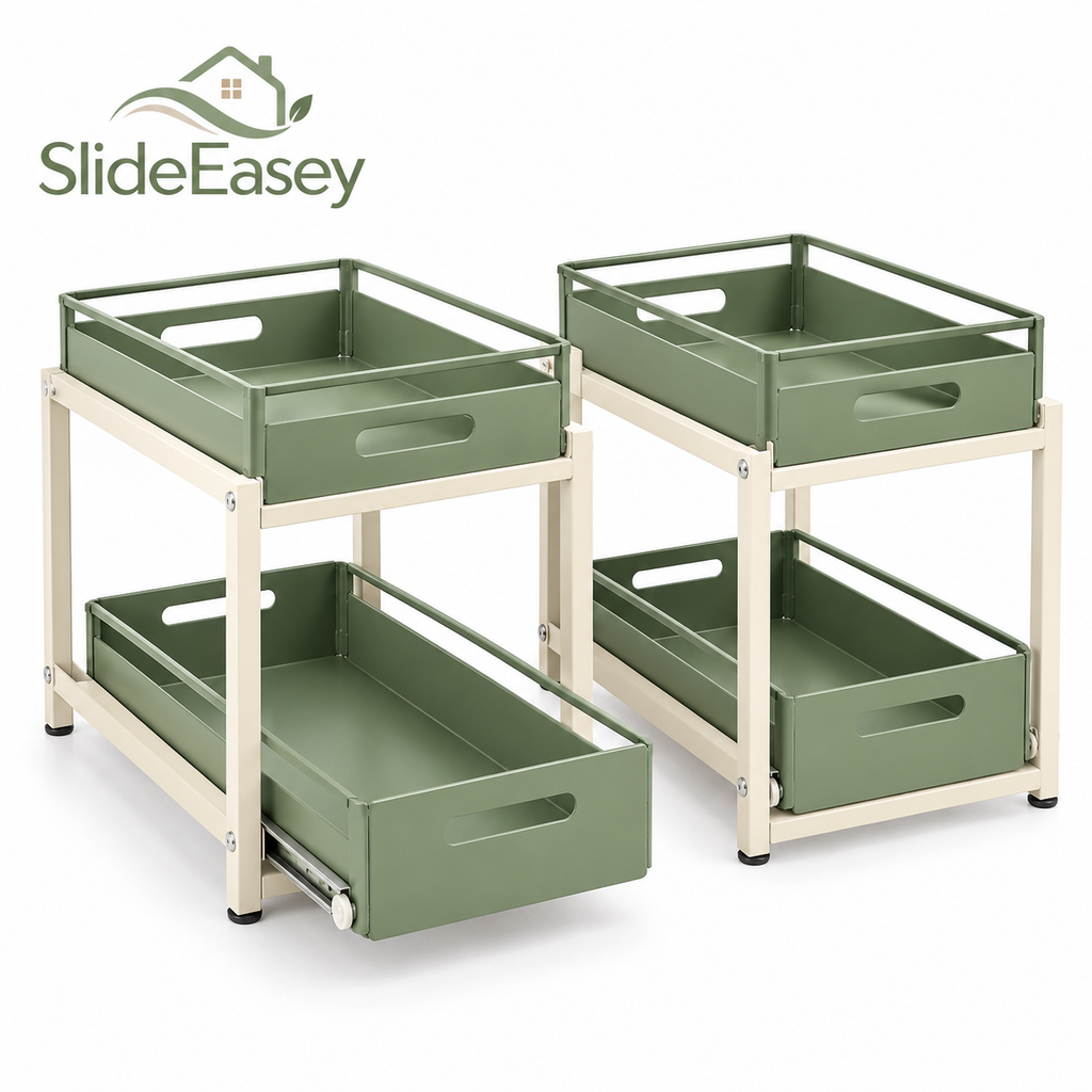 SlideEasey Two-Tier Pull-Out Under-Sink Organizer — Set of 2 on white background