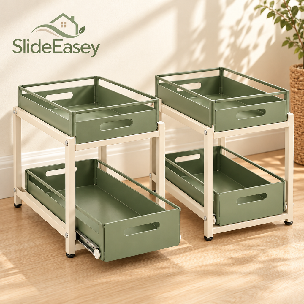 SlideEasey Two-Tier Pull-Out Under-Sink Organizer — Set of 2 — complete product