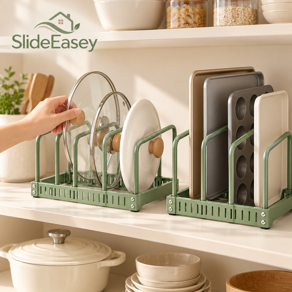 SlideEasey Adjustable Pot Lid & Bakeware Organizer — Set of 2 — product view 3