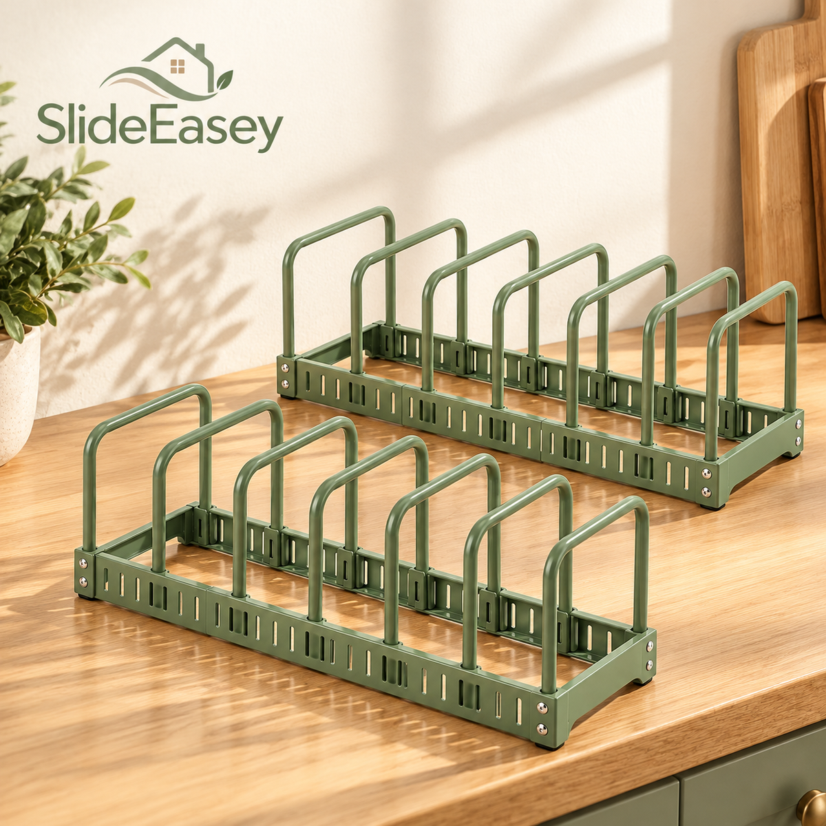 SlideEasey Adjustable Pot Lid & Bakeware Organizer — Set of 2 — complete product