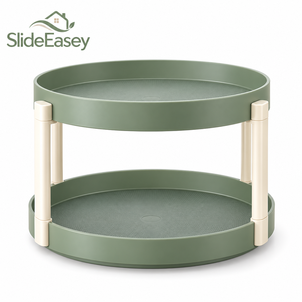 SlideEasey Two-Tier Rotating Spice & Pantry Organizer on white background
