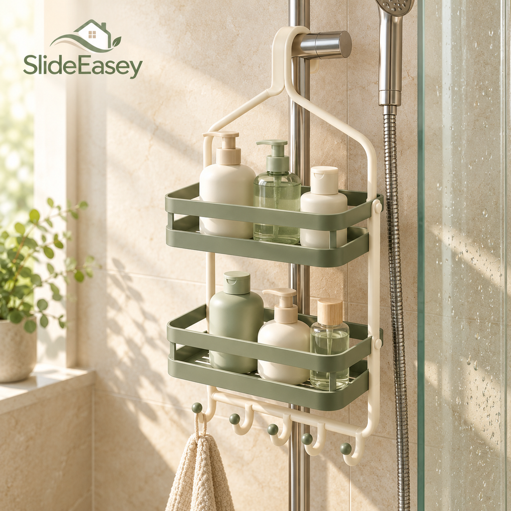 SlideEasey Hanging Shower Caddy with Storage Hooks — product view 1