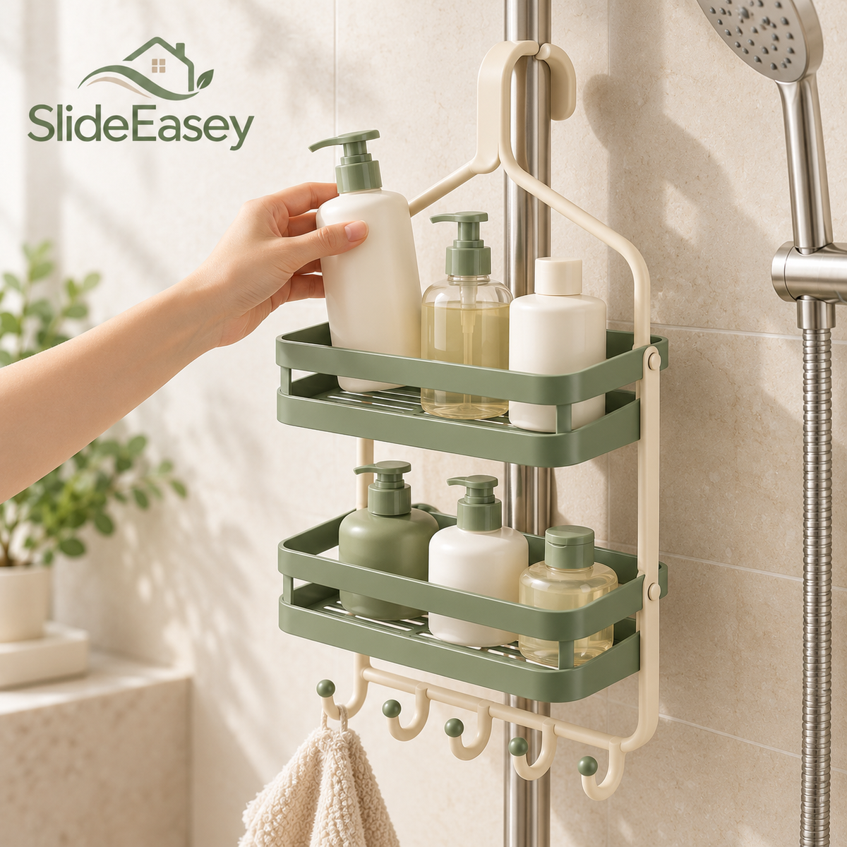 SlideEasey Hanging Shower Caddy with Storage Hooks — product view 3