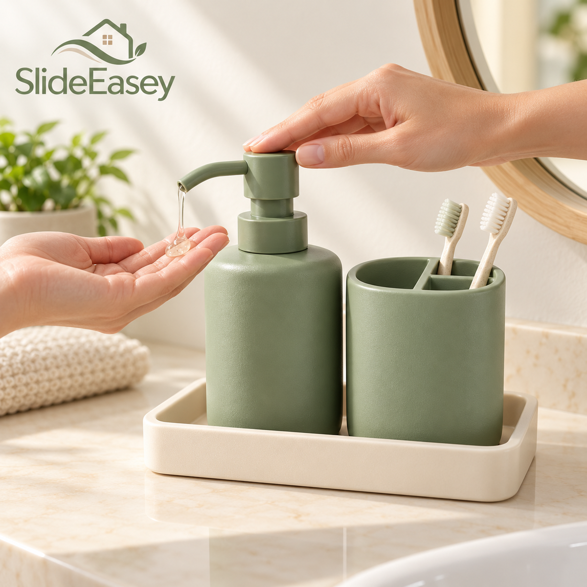 SlideEasey Bathroom Countertop Organizer Set with Soap Pump — product view 3