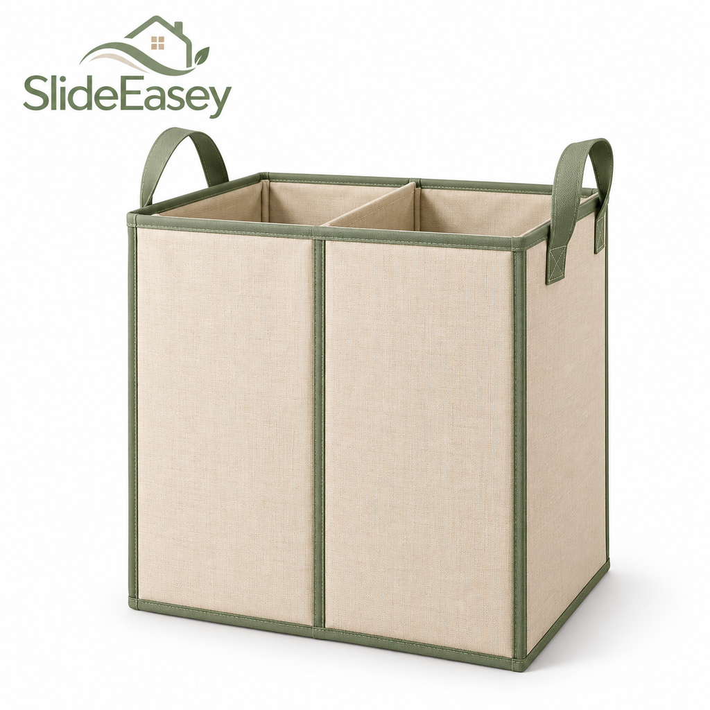 SlideEasey Foldable Two-Section Laundry Hamper on white background