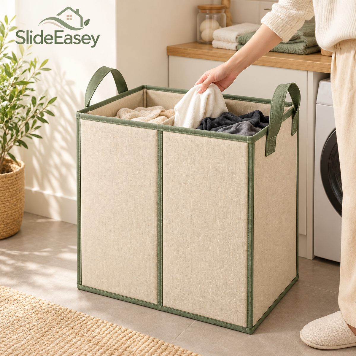 SlideEasey Foldable Two-Section Laundry Hamper — product view 3