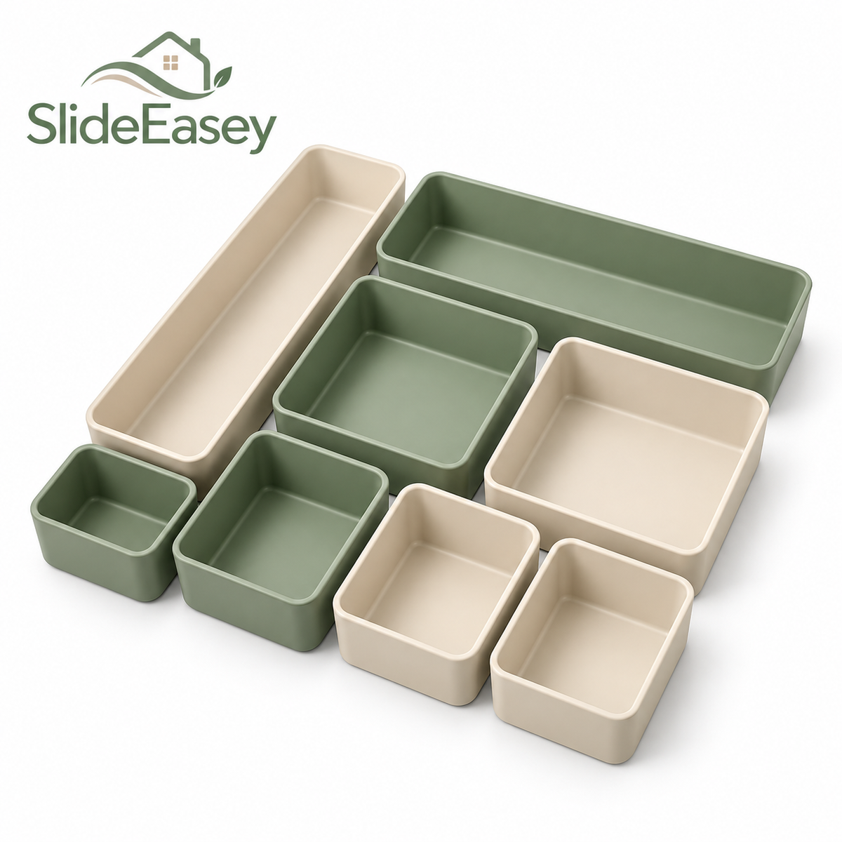 SlideEasey Modular Drawer Organizer Trays — 8-Piece Set on white background