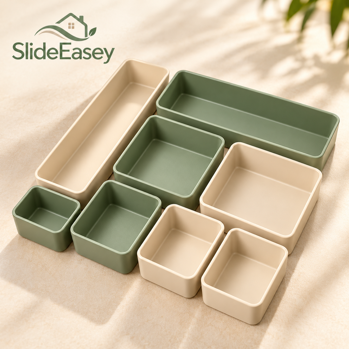SlideEasey Modular Drawer Organizer Trays — 8-Piece Set — close-up detail