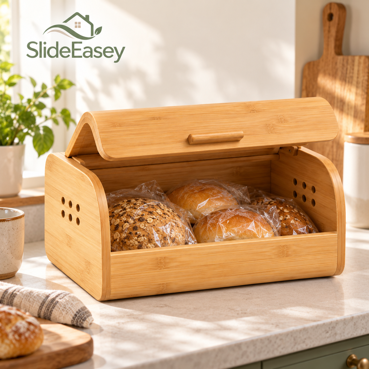 SlideEasey Bamboo Countertop Bread Storage Box — product view 1