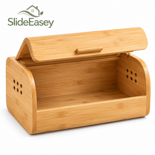 SlideEasey Bamboo Countertop Bread Storage Box on white background