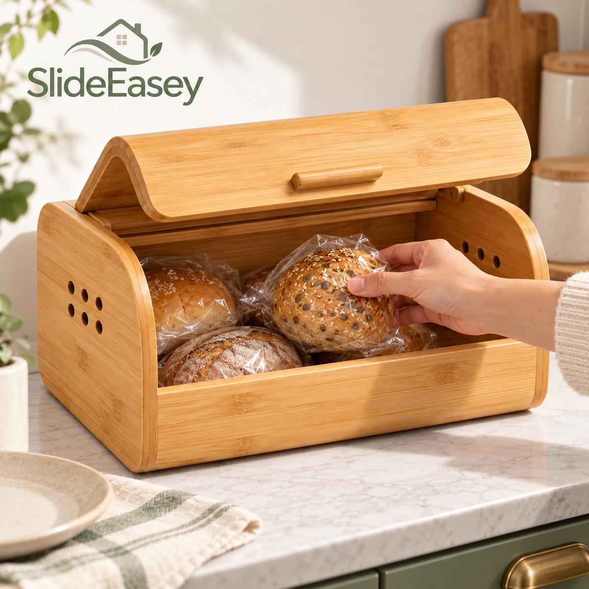 SlideEasey Bamboo Countertop Bread Storage Box — product view 3