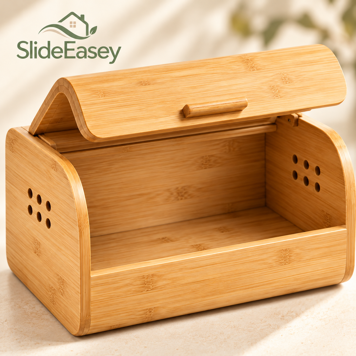 SlideEasey Bamboo Countertop Bread Storage Box — close-up detail