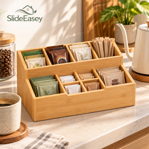 SlideEasey Bamboo Countertop Coffee Station Organizer — product view 1