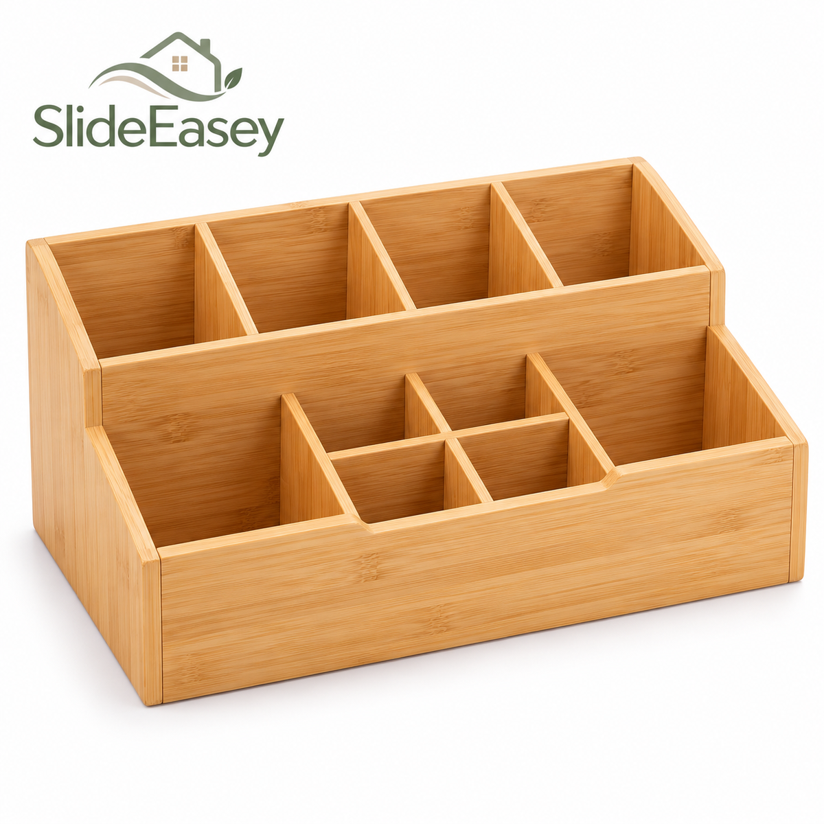 SlideEasey Bamboo Countertop Coffee Station Organizer on white background